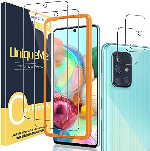 UniqueMe [2+2 Csomag] Kamera Lencséjét Védő, valamint képernyővédő fólia Samsung Galaxy A71 4G / 5G,Edzett Üveg [Egyszerű