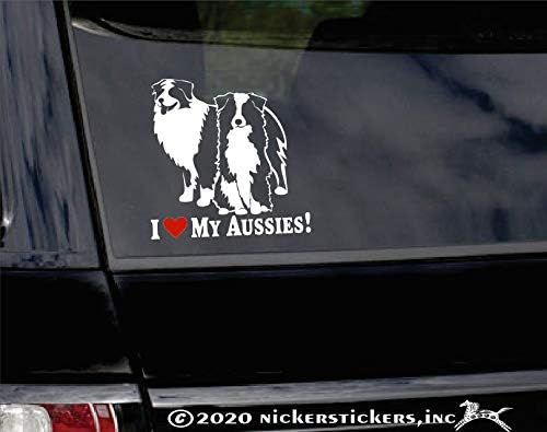 Szeretem Az Ausztrálokkal! | NickerStickers® Pár Ül Ausztrálokkal Ausztrál Juhászkutya Kutya Vinil Ablak Matrica