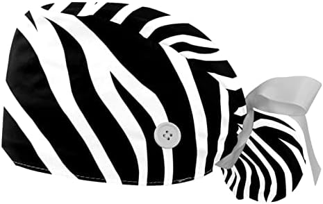 Dolgozó Kap a Gombok Nővér Bouffant Kalap Fekete-Fehér Zebra Bozót, Sapka, Női Hosszú Haj