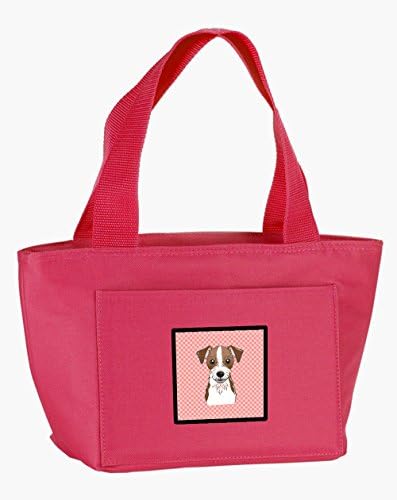 Caroline Kincsek BB1202PK-8808 Kockás Rózsaszín Jack Russell Terrier Ebéd Bag, Szigetelt Újrafelhasználható Ebéd Doboz Irodai