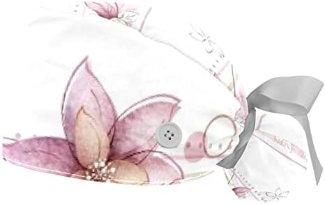 Dolgozik a Sapkát Gombok & Szalag Köti a Nők, 2 Csomag, Antik Virág Állítható Unisex Sebészeti Caps Bozót Sapka