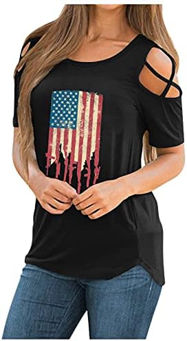 Hazafias Pólók Női Amerikai Zászló Nyári Rövid Ujjú, V Nyakú Póló Tie-Dye Csillagok, Laza Fit Kényelmes Nyaralás Póló