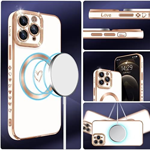 YKCZL Kompatibilis az iPhone 11 Pro Max Esetében MagSafe, Luxus Galvanizáló Aranyos Szív Teljes Kamera Lencséjét védő Mágneses