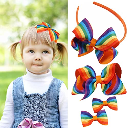 4 Db Rainbow Csíkos Gyerek Íj Hajtű Szivárvány Csíkos Gyermek Íj Hairband Haj Íjak, a Lányok Babát Haj Klipek Baba Íjak,