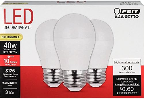 Feit Elektromos LED-A15 Közepes E26 Bázis Villanykörte - 40W Egyenértékű - 10 Éves Élet - 300 Lumen - 3000K, Meleg Fehér