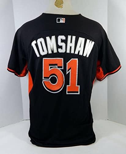 2014-16 Miami Marlins Matt Tomshaw 51 Játékban Használt Fekete Jersey Ex ST BP 48 962 - Játék Használt MLB Mezek