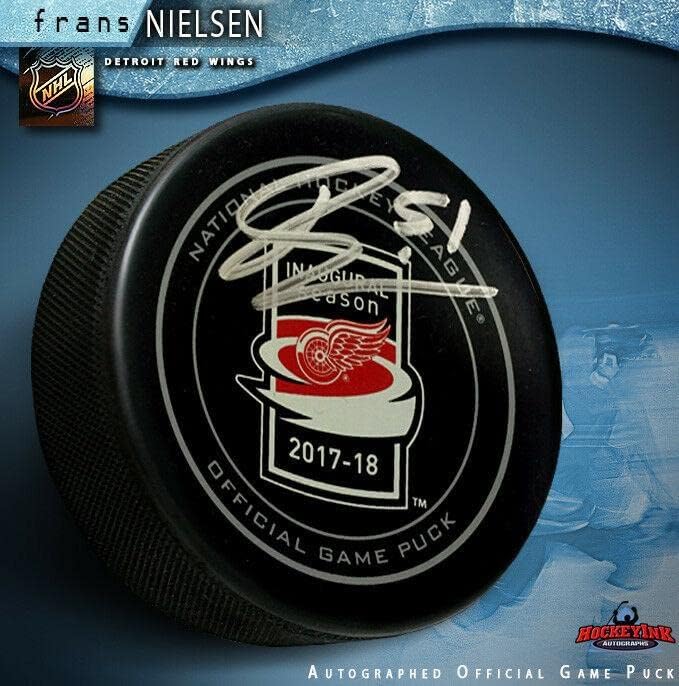 Frans Nielsen aláírt Detroit Red Wings Alakuló Szezon LCA Hivatalos Játék Puck - Dedikált NHL Korong