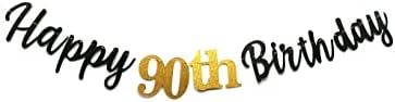 MEDIMQC Fekete Boldog 90 Szülinapi Banner Alá az Arany Glitter 90 Éves Születésnapi Party Dekorációk, Kellékek Évforduló