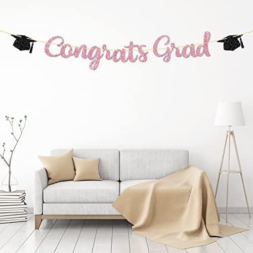 Congrats Grad Banner Rózsaszín Csillogó, Osztály 2023 Érettségi Jel Grad Party Dekoráció, Lányok, Nővér
