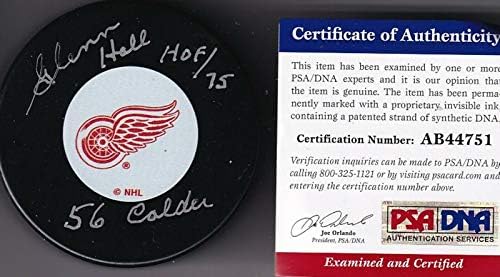 A Psa/dns-Glenn Hall Hof 75-56 Calder Dedikált aláírt Detroit Red Wings Korong 1 - Dedikált NHL Korong