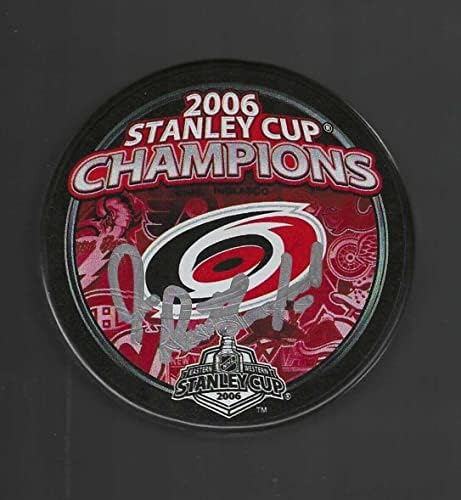 Jim Rutherford Aláírt Carolina Hurricanes 2006 Stanley-Kupa Bajnokok Puck - Dedikált NHL Korong